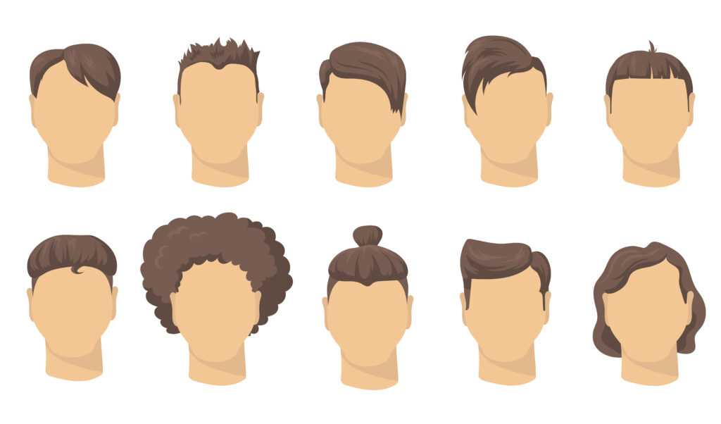 Stylish different male haircut flat set for web design